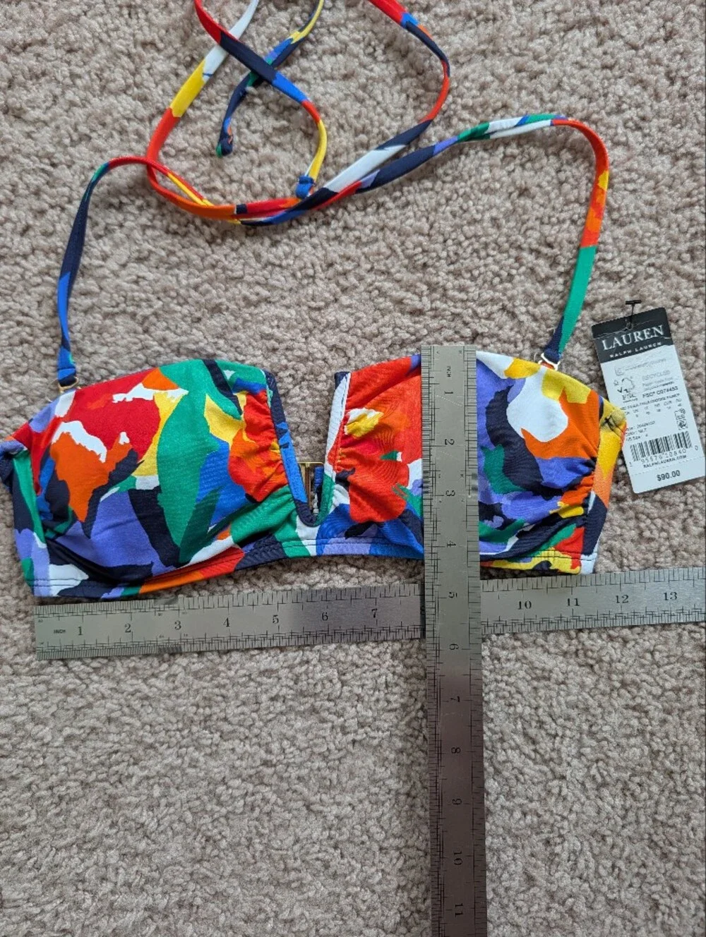 Lauren Ralph Lauren Womens Bold Abstract Floral V Wire Bandeau Bikini Top NWT 4
